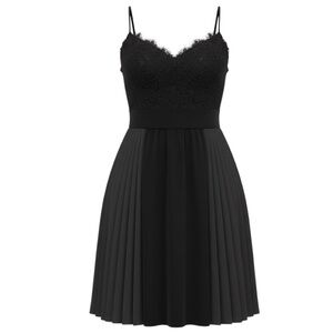 GIVENCHY BLACK PLEATED SLEEVELESS LACE COCKTAIL DRESS